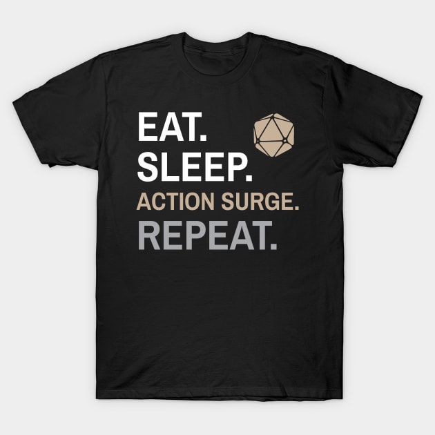 DnD Fighter Eat Sleep Action Surge Repeat T-Shirt by Sunburst